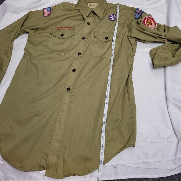 VINTAGE 70s Boy Scouts of America button up shirt with sash and patches S/M - Picture 12 of 16